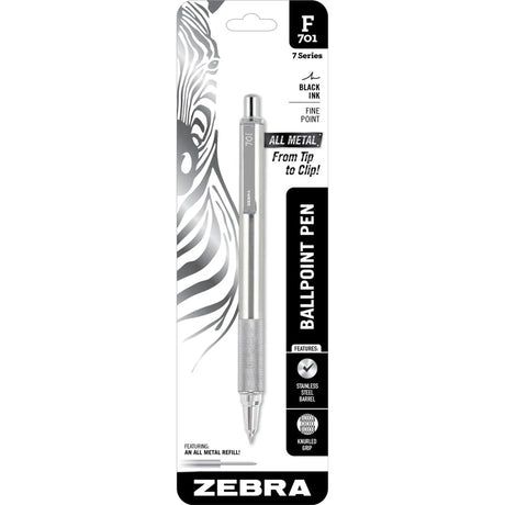 Zebra Pen F-701 Stainless Steel Ballpoint Retractable Pen Black Ink Fine Point (Pack of 72)