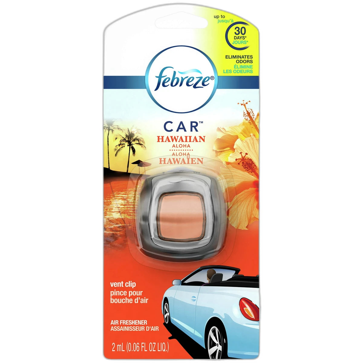 Febreze Car Odor-Eliminating Air Freshener Vent Clip Hawaiian Aloha1.0 Ea 0.06Oz (Pack Of 8)