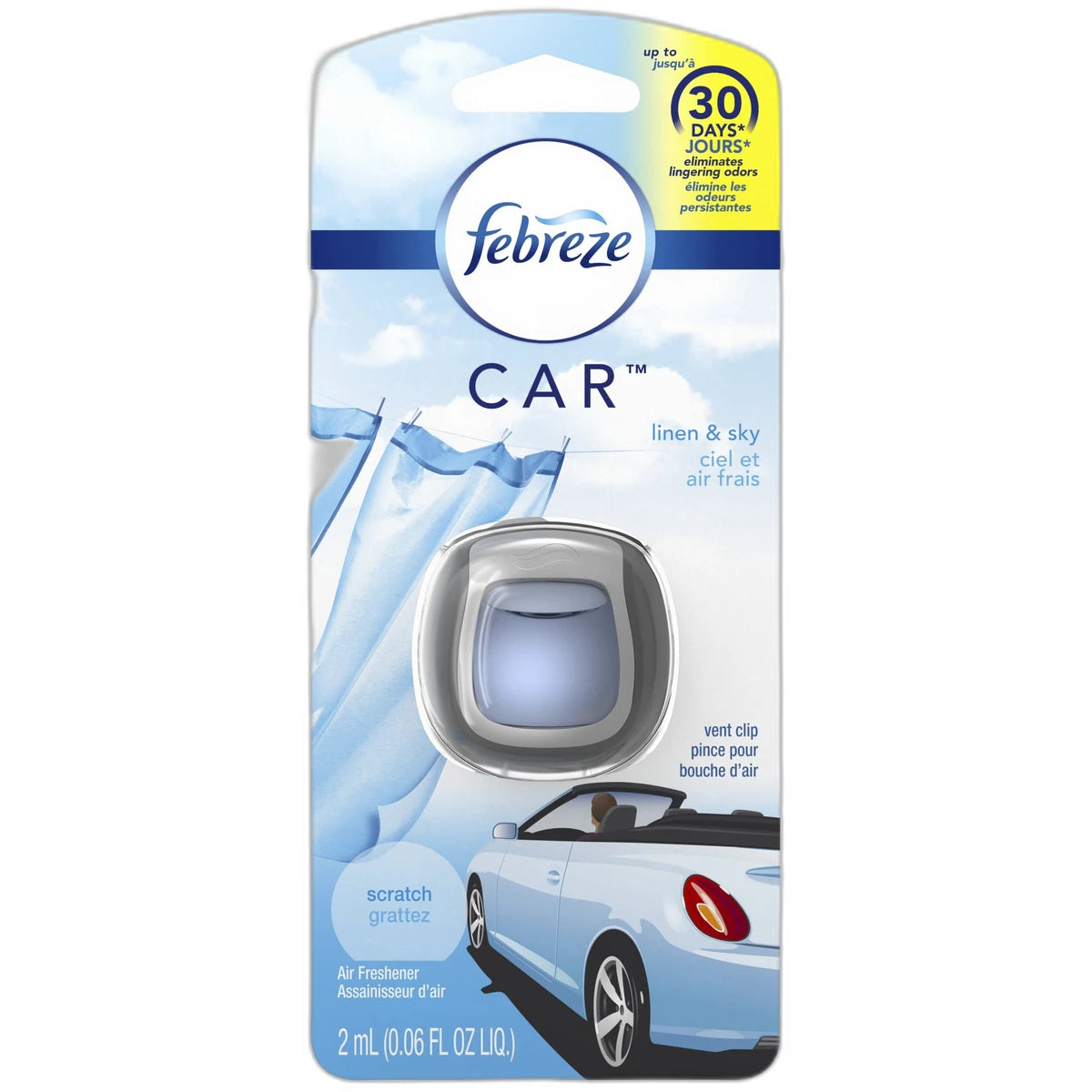 Febreze Car Odor-Eliminating Air Freshener Vent Clip Linen & Sky 0.06Oz (Pack Of 8)