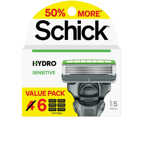 Schick Hydro Sensitive Razor Blade Refills – Men's Razor Refills, Razor Blades for Men - Trial Size – 6 Razor Refills (Pack of 72)