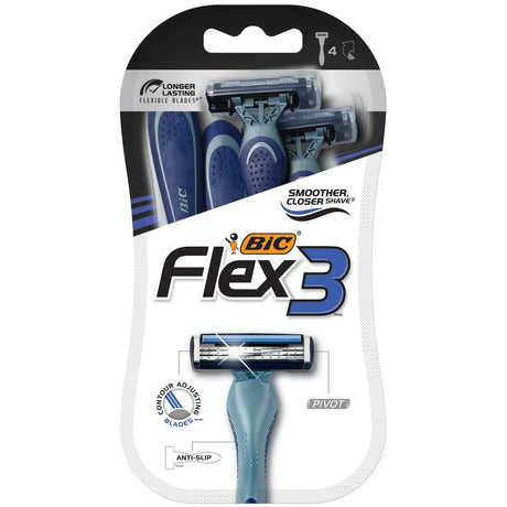 BIC Flex 3 Titanium Disposable Razor Three Blade Navy 4 Pack 3.2 Oz (Pack of 72)