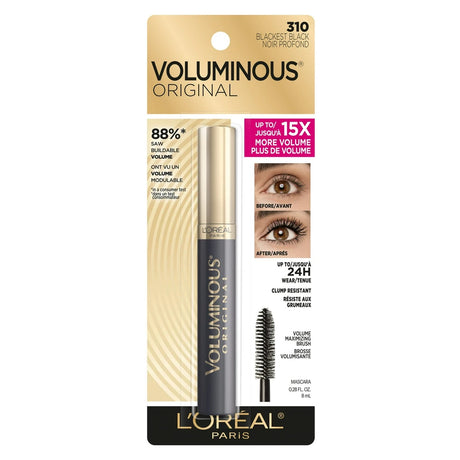 LOreal Voluminous Full Definition Volume Building Eye Mascara Blackest Black 0.96 Oz (Pack of 72)