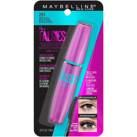 Maybelline Volum Express the Falsies Washable Fiber Mascara Volumizing and Separating Make up Formula Very Black 1 Count 0.25 Oz (Pack of 72)