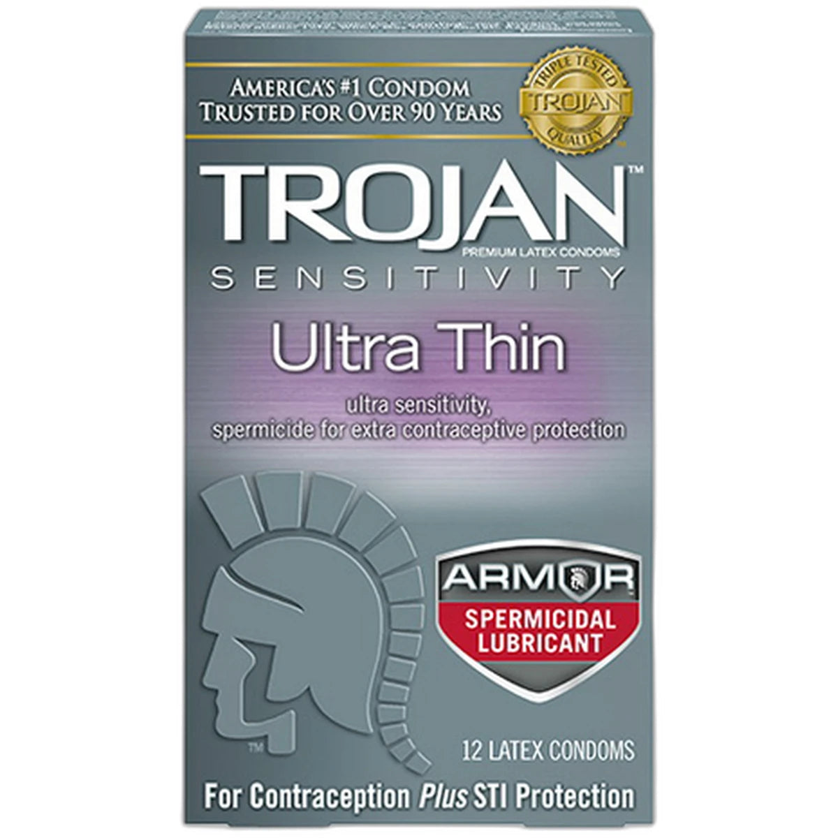 Trojan Sensitivity Ultra Thin Lubricated Latex Condoms Spermicidal 2.11oz (Pack of 48)