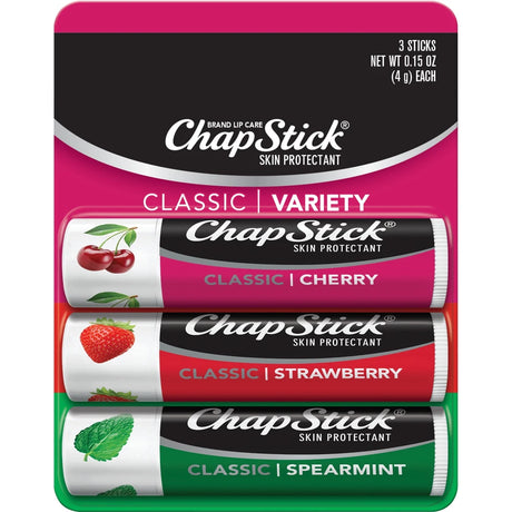 Chapstick Classic Cherry, Spearmint And Strawberry Lip Balm, 3 Pack 0.15 Oz (Pack Of 72)
