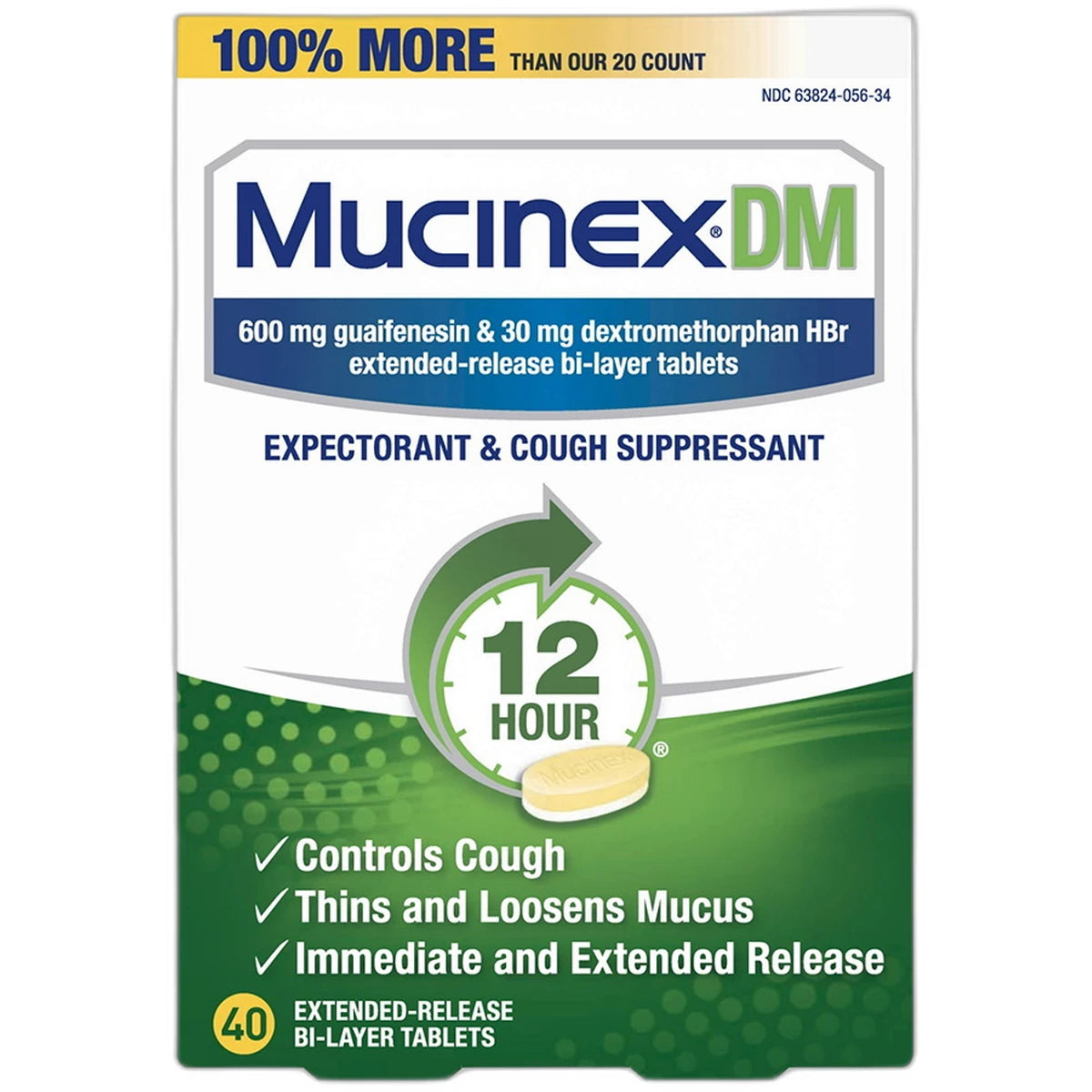 Mucinex Dm Guaifenesin Cough Suppressant Extended Release Tablets 600 Mg 0.07Oz (Pack Of 24)