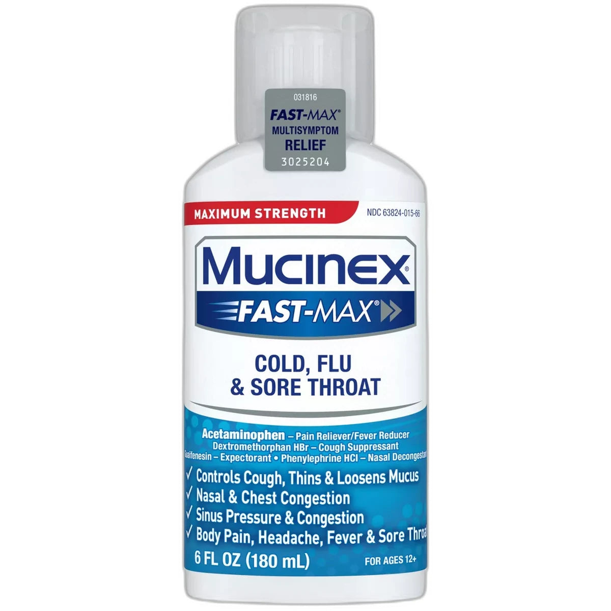 Mucinex Fast-Max Cold Flu And Sore Throat Liquid For Ages 12 Plus 6Oz (Pack Of 6)