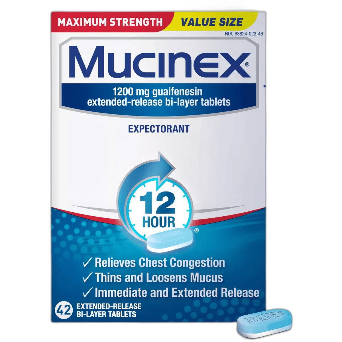 Mucinex Maximum Strength 12-Hour Chest Congestion Expectorant Tablets 0.07Oz (Pack Of 12)