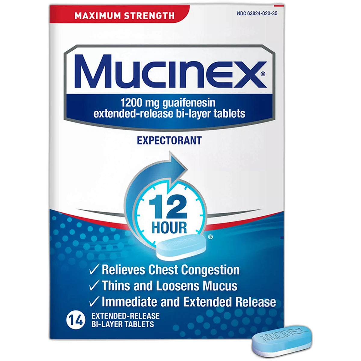 Mucinex Maximum Strength Extended-Release Bi-Layer Tablets14 Ea 0.07Oz (Pack Of 24)