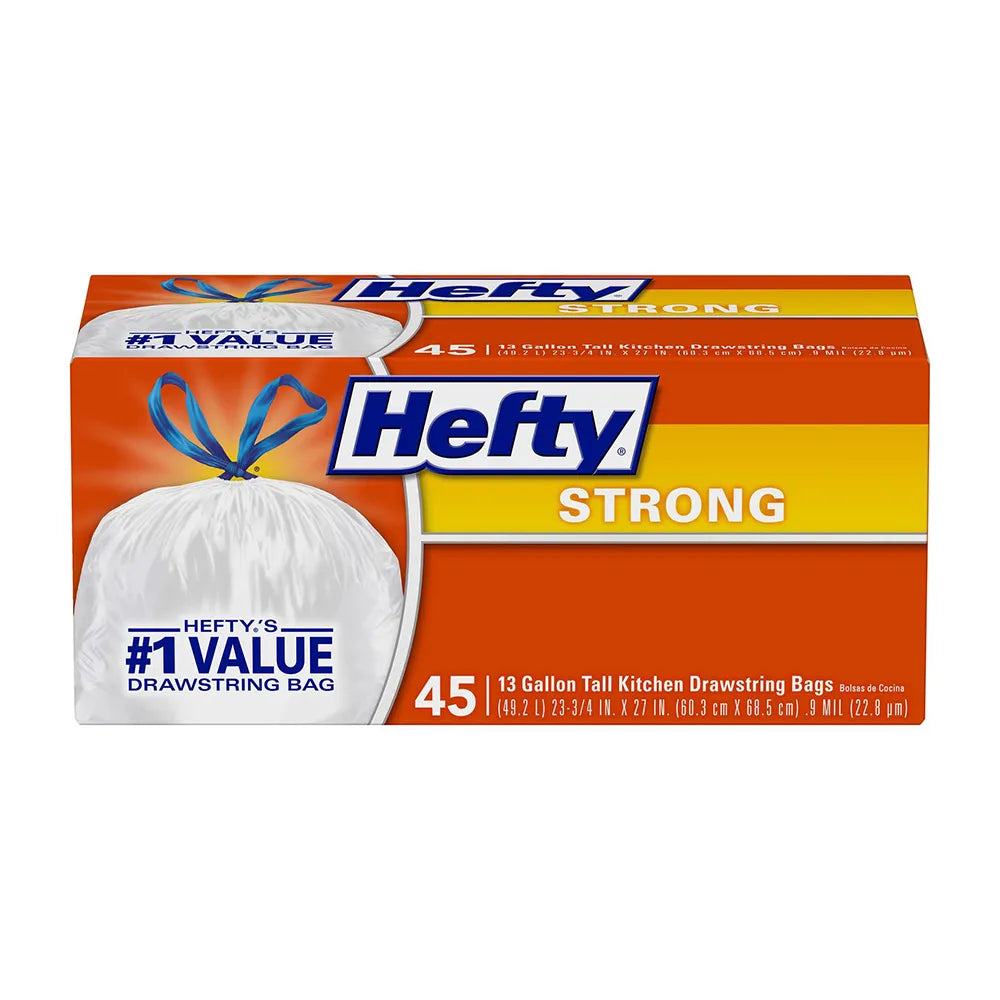 Hefty Tall Kitchen Drawstring Bags Strong 13 Gallon 20.96 (Pack of 6)