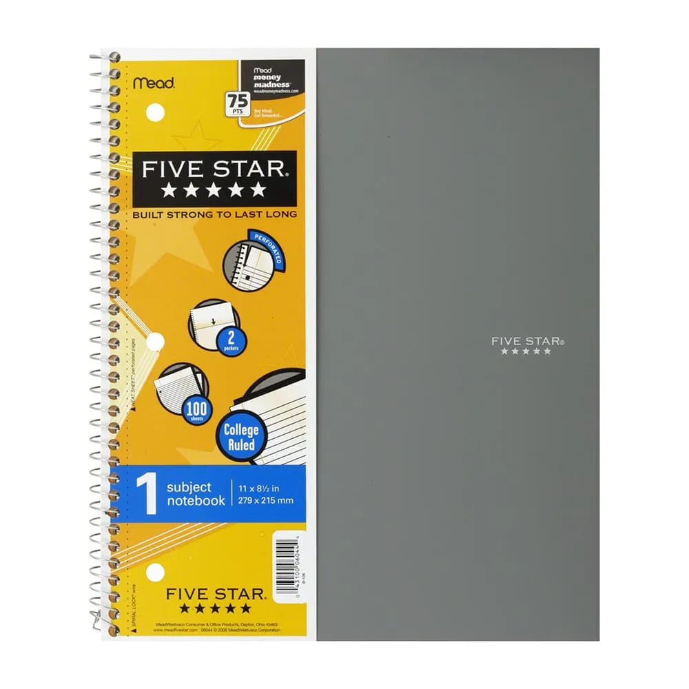Mead Five Star 1 Subject College Ruled Notebook 100 Sheets 15.3oz (Pack of 6)
