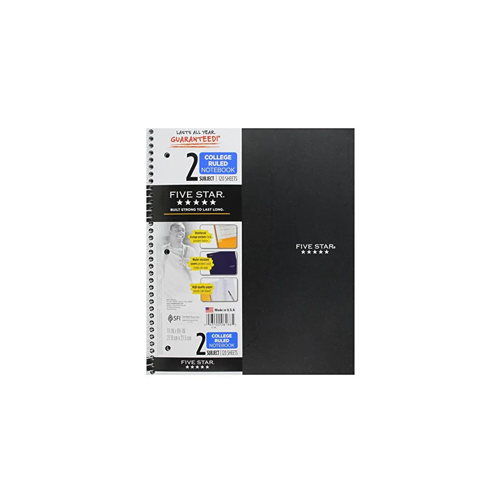 Mead Five Star 2 Subject College Ruled Notebook 120 Sheets Assorted Colors 29.28oz (Pack of 12)