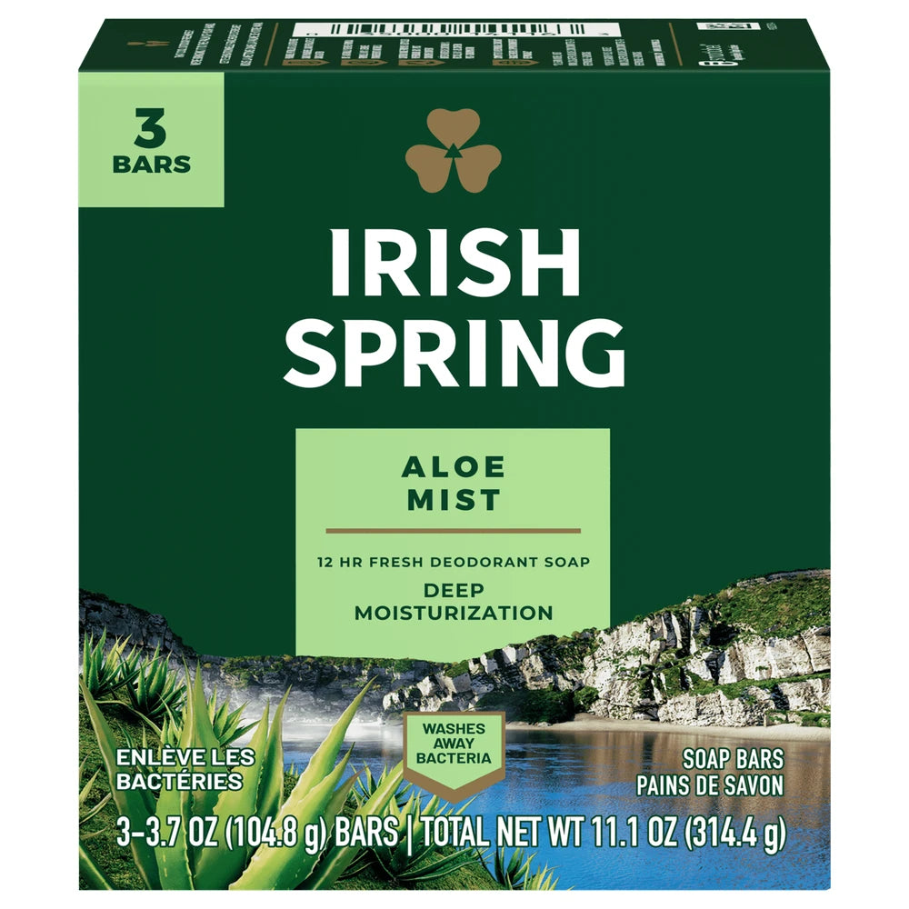 Irish Spring Bar Soap Aloe Mist Deodorant All Skin Types 3 Pack (Pack of 18) 11.1 Oz