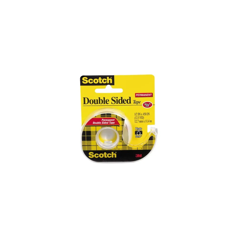 3M Scotch Permanent Double-Sided Stick Tape 0.5in x 450in 6.24Oz (Pack of 72)