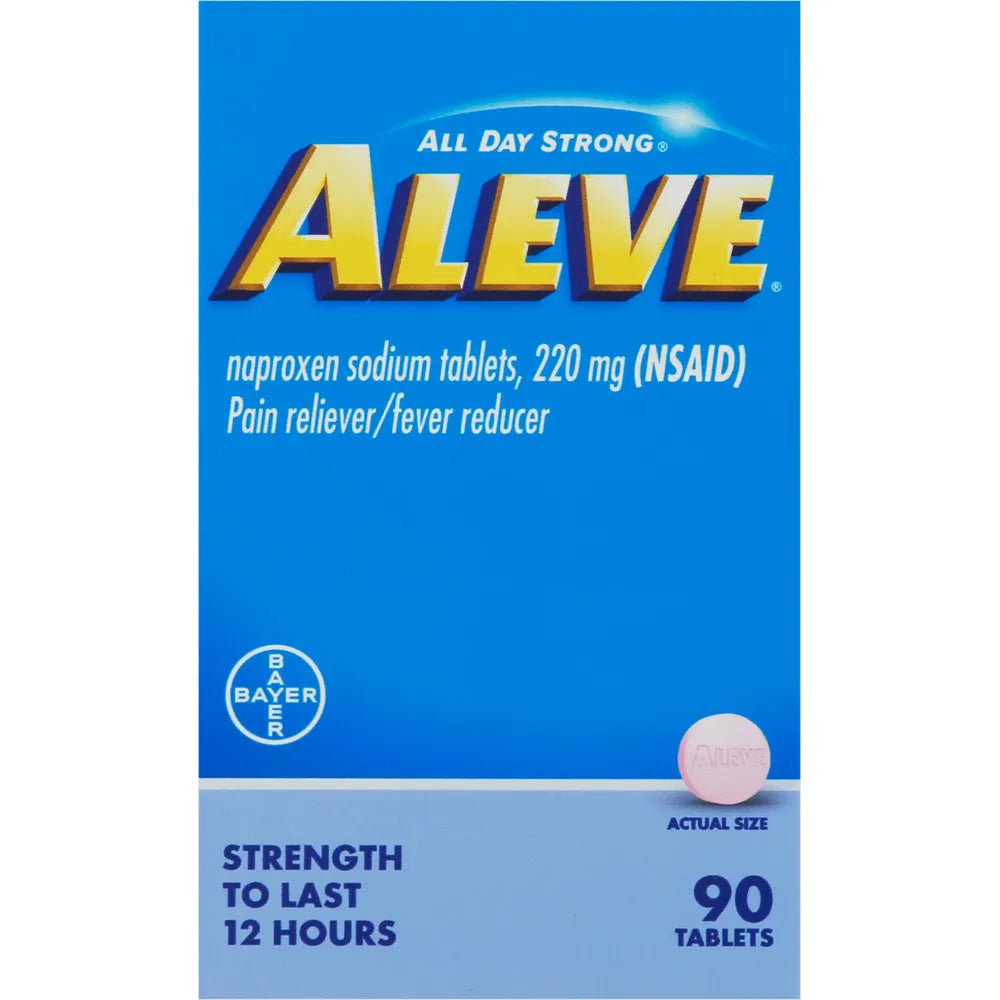 Aleve Naproxen Sodium Tablets Pain Reliever / Fever Reducer 90ct Exp 11/2023 1oz (Pack of 24)