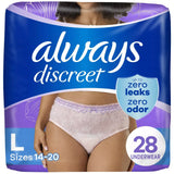 Always Discreet Incontinence &amp; Postpartum Underwear for Women Maximum Large 28 Count 65.24oz (Pack of 2)