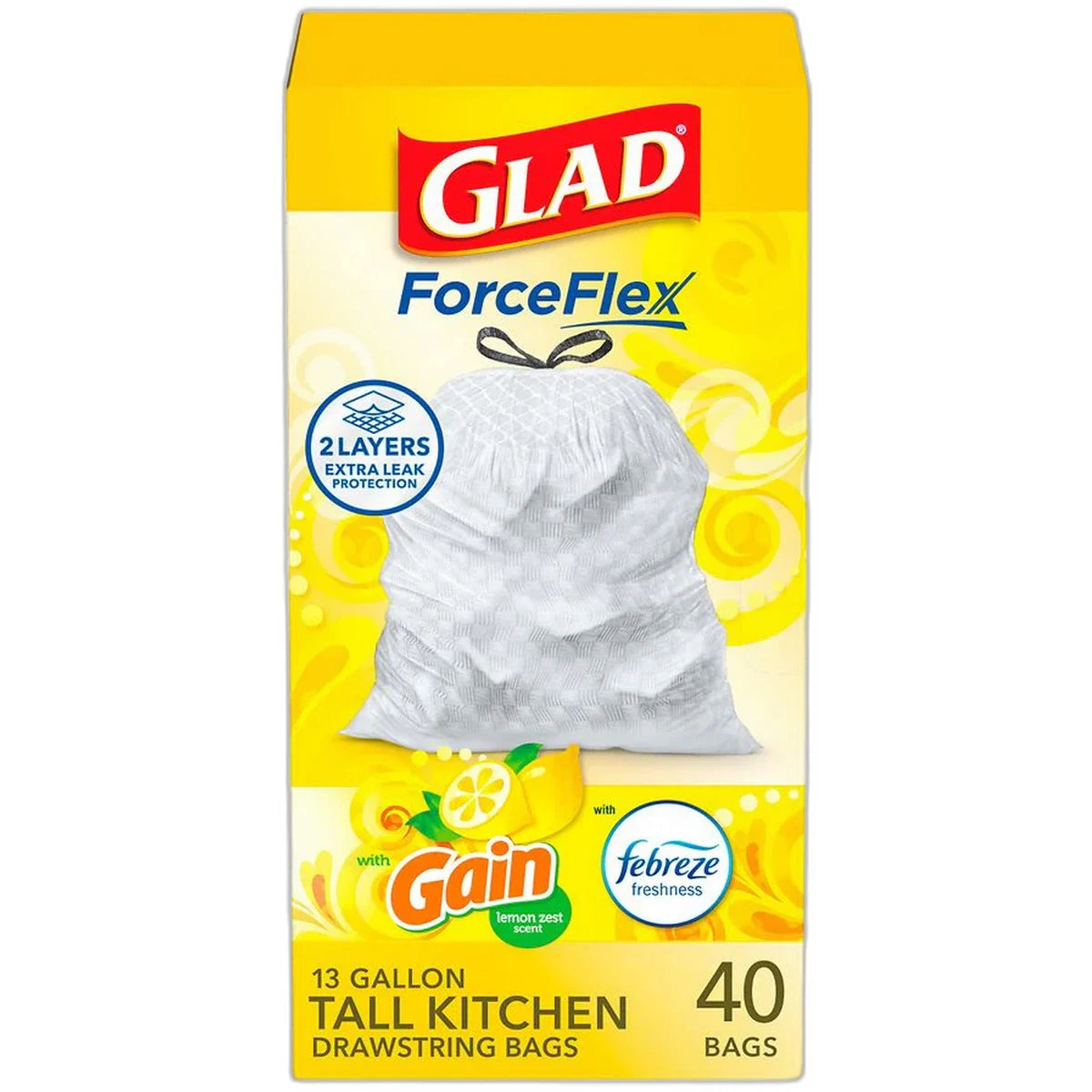 Glad Tall Kitchen White Drawstring Bags With Odor Shield And Lemon  22 Oz (Pack of 6)