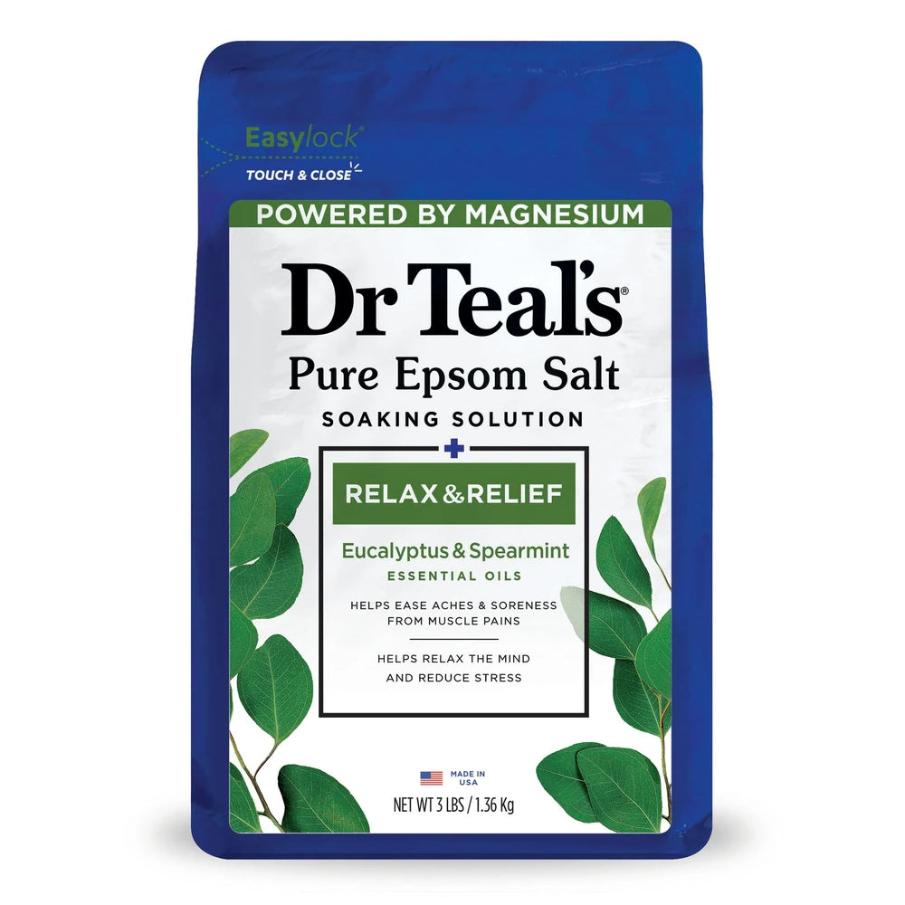 Dr Teal's Epsom Salt Magnesium Soak - Relax & Relief with Eucalyptus & Spearmint 48 Oz (Pack of 4)