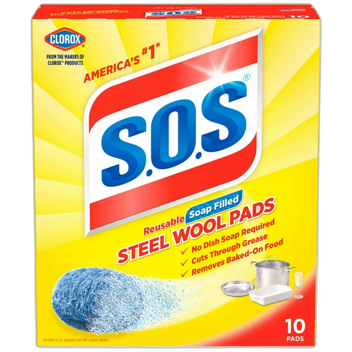 S.O.S Steel Wool Soap Scrubber Sponge Pads 2.88oz (Pack of 6)
