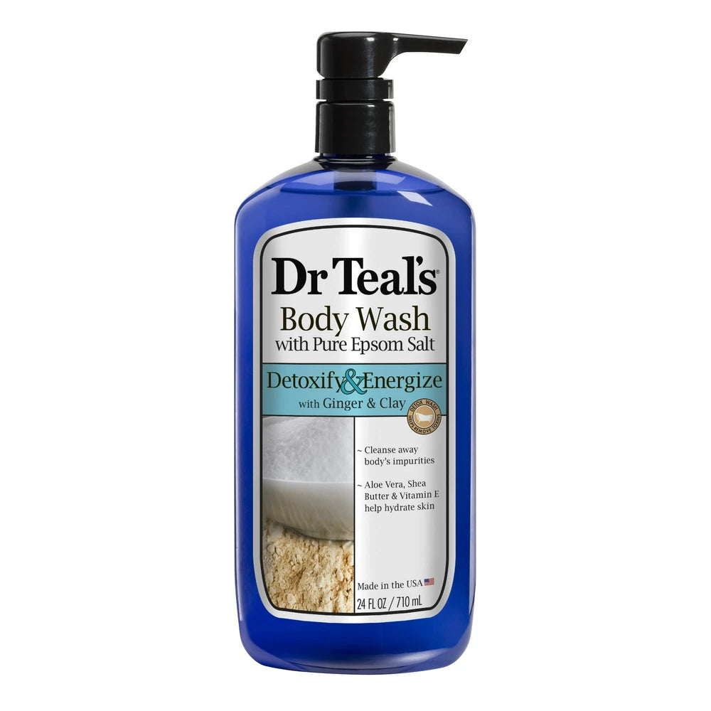 Dr Teal s Body Wash with Pure Epsom Salt Detoxify & Energize with Ginger & Clay 24 Fl. Oz (Pack of 4)