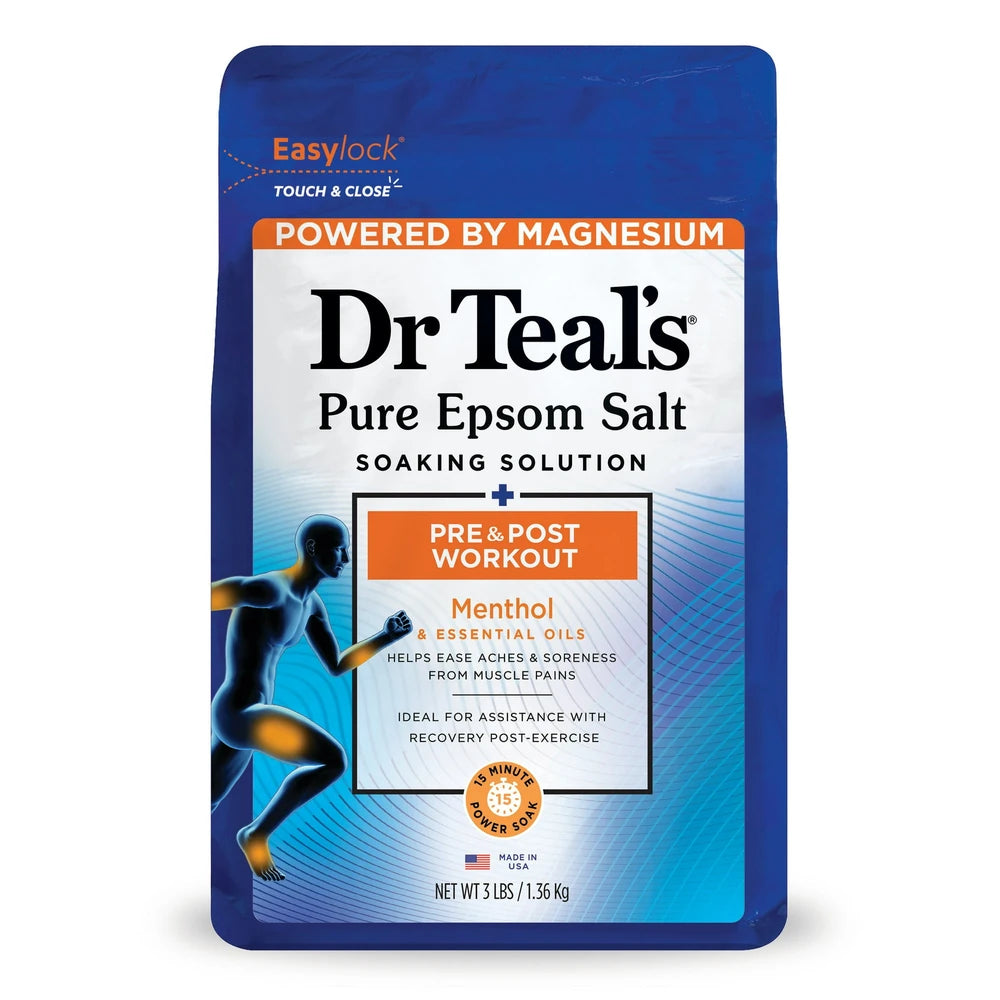 Dr Teal s Epsom Salt Magnesium Soak Pre & Post Workout with Menthol 48 Oz (Pack of 4)