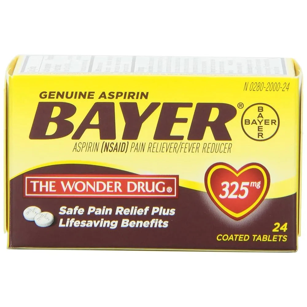 Bayer Aspirin 325 Mg Pain Reliever/Fever Reducer - 24 Coated Tablets 0.07Oz (Pack Of 36)