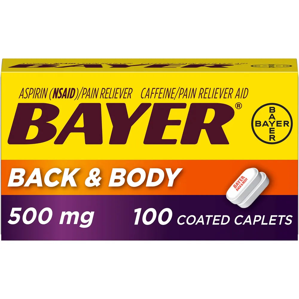 Bayer Extra Strength Caplets Back And Body 500 Mg 100 Count .0275Oz (Pack Of 24)