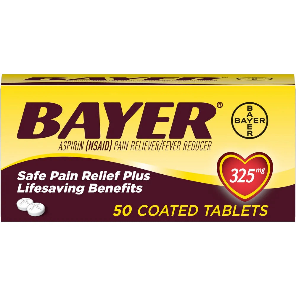 Bayer Genuine Aspirin 325mg Pain Reliver/Fever Reducer Tablets 50 Ea 9.6oz (Pack of 36)