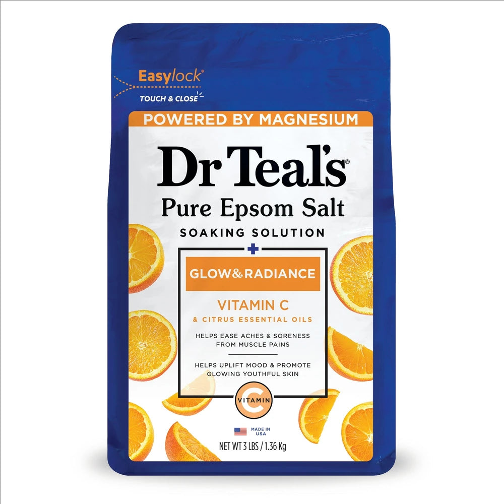 Dr Teal's Epsom Salt Magnesium Soak - Glow & Radiance with Vitamin C & Citrus Es 48 Oz (Pack of 4)