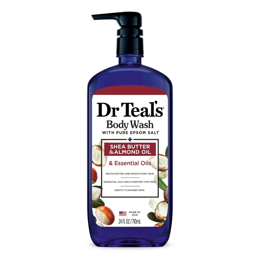 Dr Teal’s Body Wash with Pure Epsom Salt Shea Butter & Almond (Pack of 4) 24 Fl. Oz