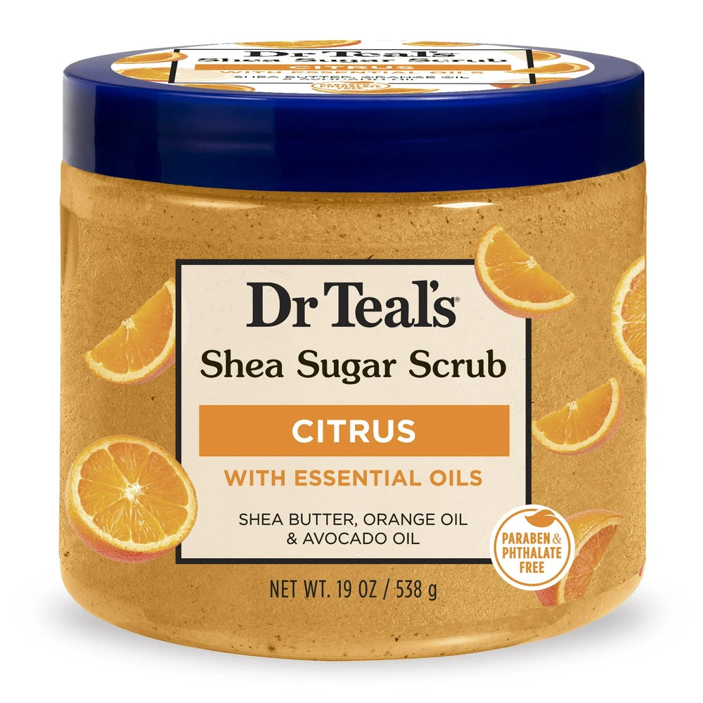 Dr Teal s Shea Sugar Body Scrub Citrus with Essential Oils & Vitamin C (Pack of 12) 19 Oz