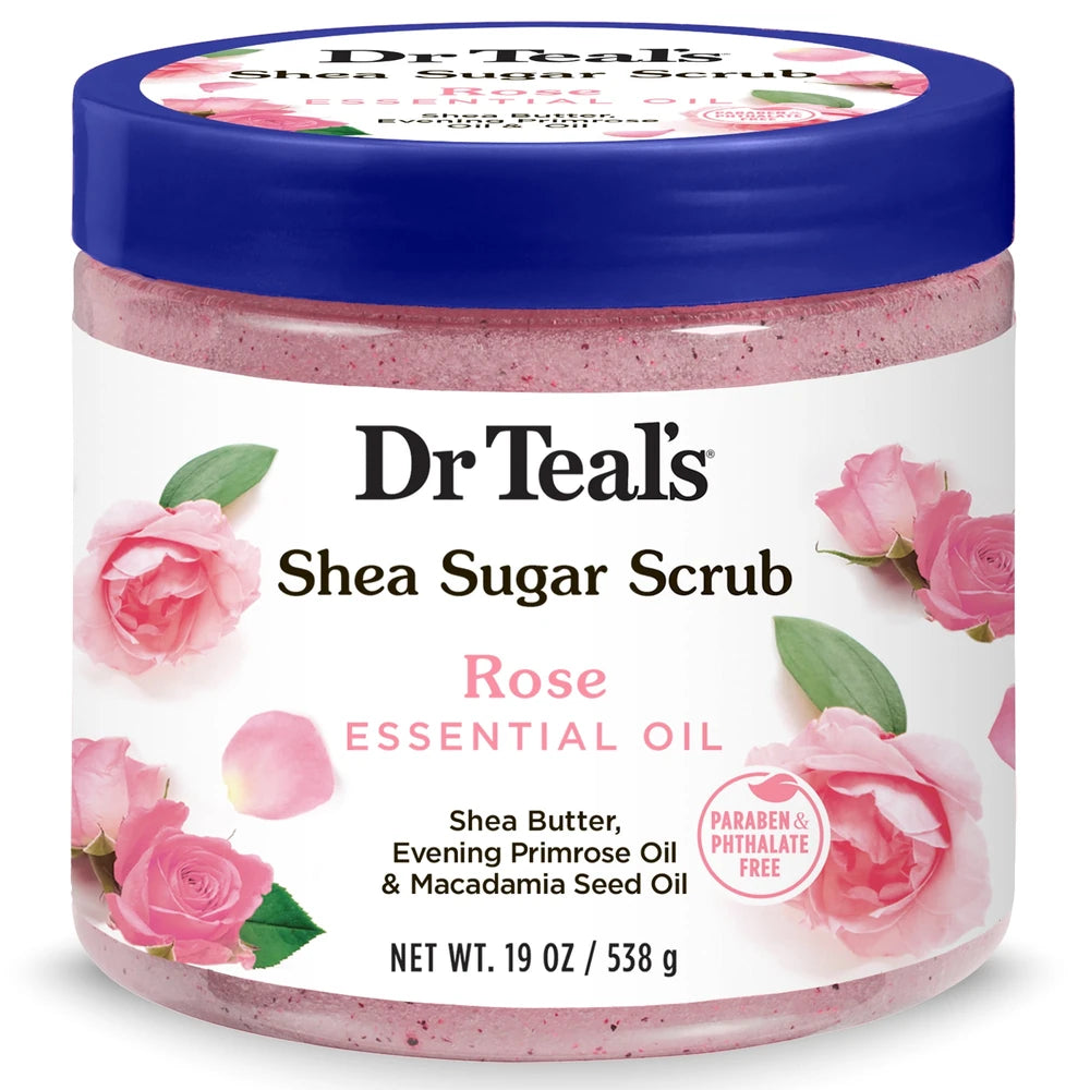 Dr Teal s Shea Sugar Body Scrub Rose with Essential Oil 19 oz (Pack of 12)