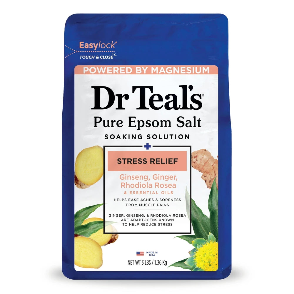 Dr Teal's Stress Relief & Essential Oils Pure Epsom Salt Soaking Solution - 48 Oz (Pack of 4)