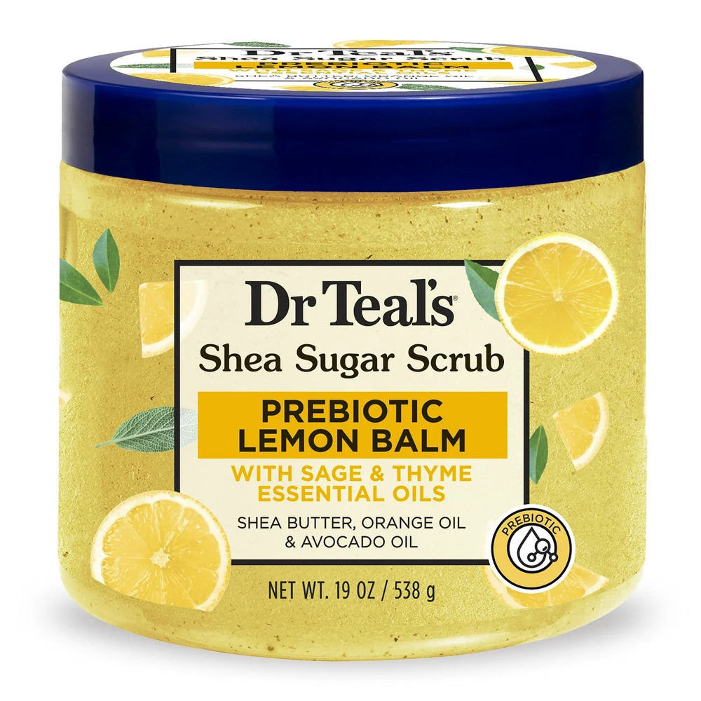 Dr Teal s Shea Sugar Body Scrub with Prebiotic Lemon Balm and Essential Oils 19Oz (Pack of 12)