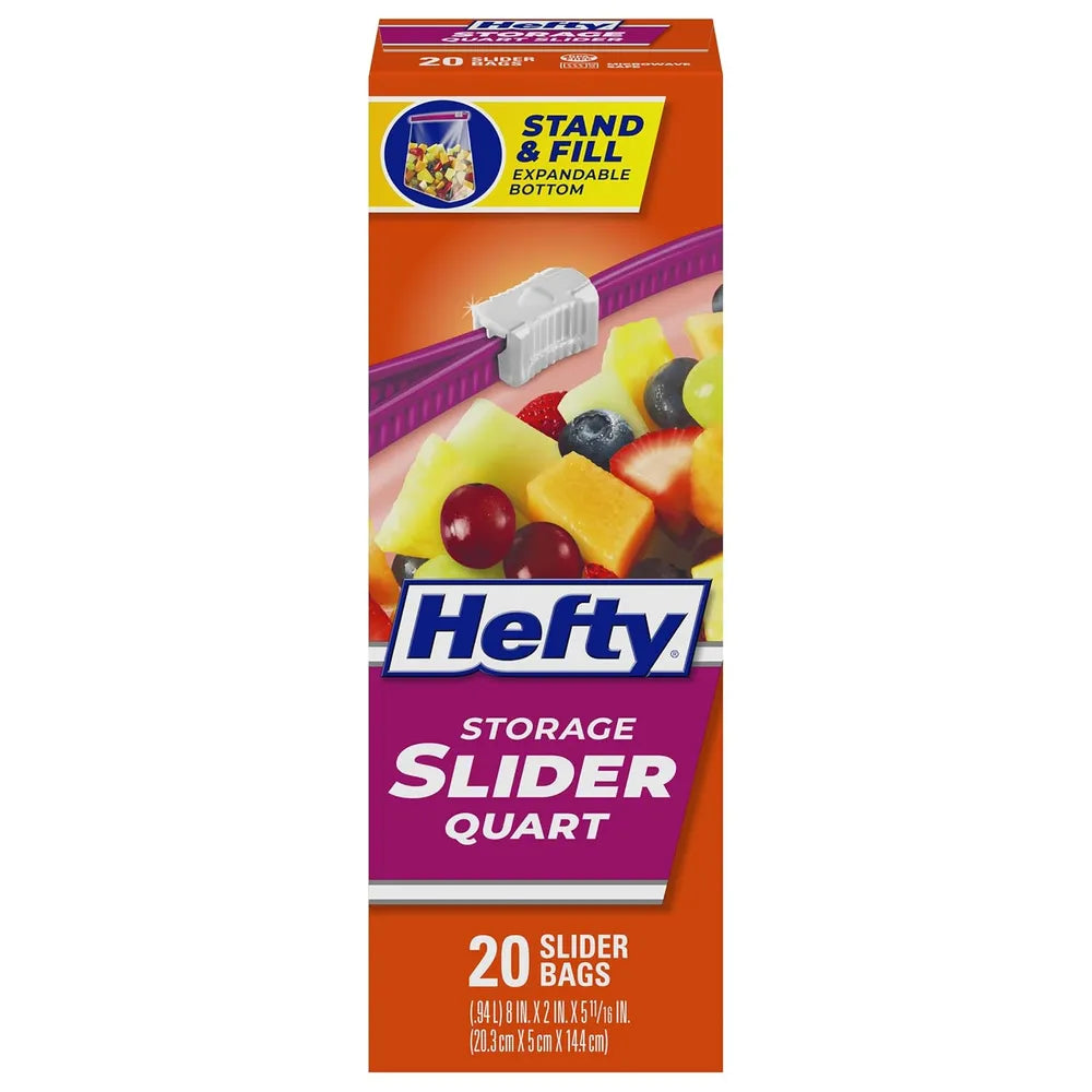 Hefty Slider Freezer Bags Quart 20 Count 4.9Oz (Pack of 8)