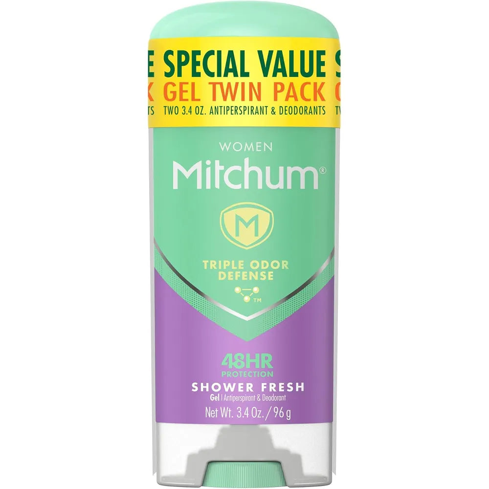 Mitchum Women’s Antiperspirant Deodorant Gel Stick Shower Fresh Scent 48HR Sweat & Odor Protection 2ct 3.4 oz (Pack of 12)