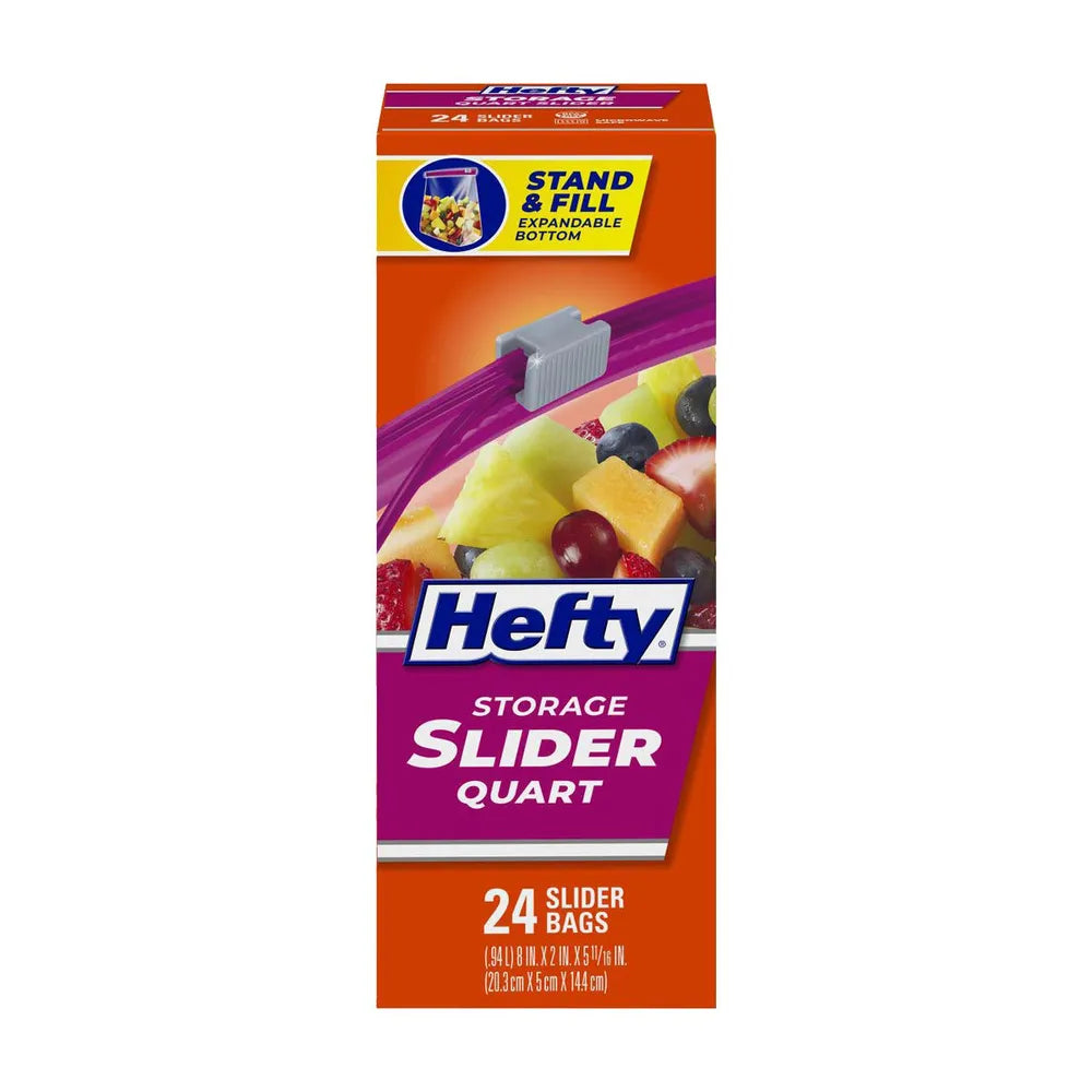 Hefty Slider Storage Bags Quart 24 Count 36Oz(Pack of 8)