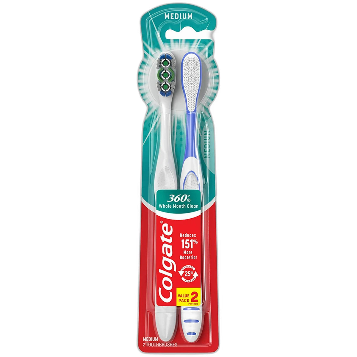 Colgate Manual Toothbrush with Tongue and Cheek Cleaner Medium 2.88oz (Pack of 36)