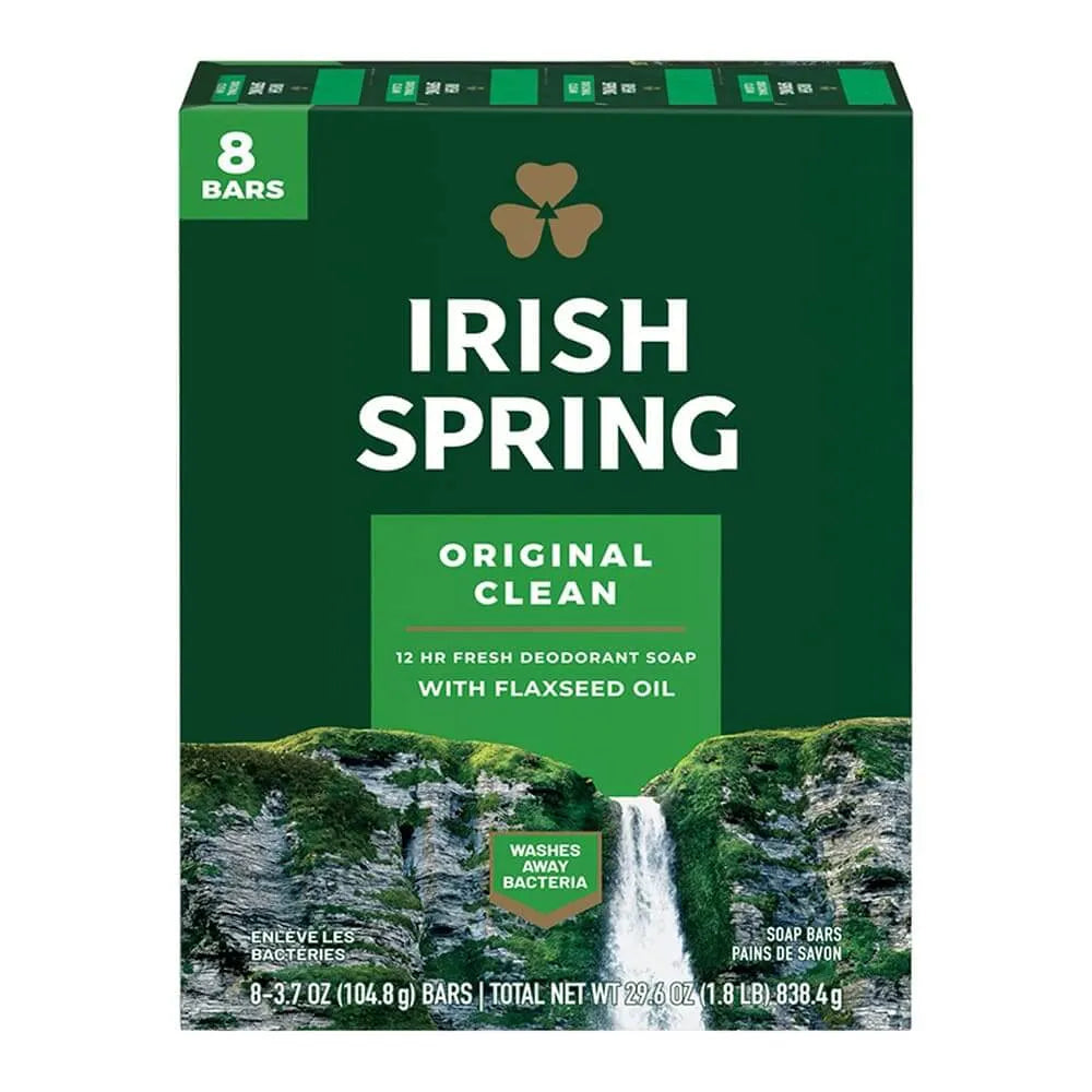 Irish Spring Original Clean Deodorant Bar Soap for Men 29.6Oz (Pack of 9)