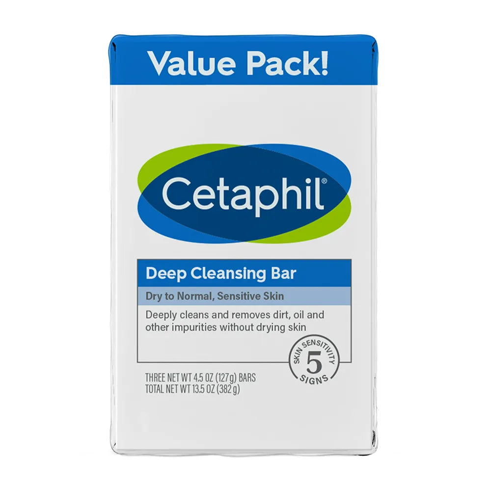 Cetaphil Deep Cleansing Bar Soap 3 Bars 13.5Oz (Pack of 6)