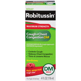 Robitussin Maximum Strength Cough + Chest Congestion DM Relief Liquid Raspberry-Flavor 4Oz (Pack of 24)