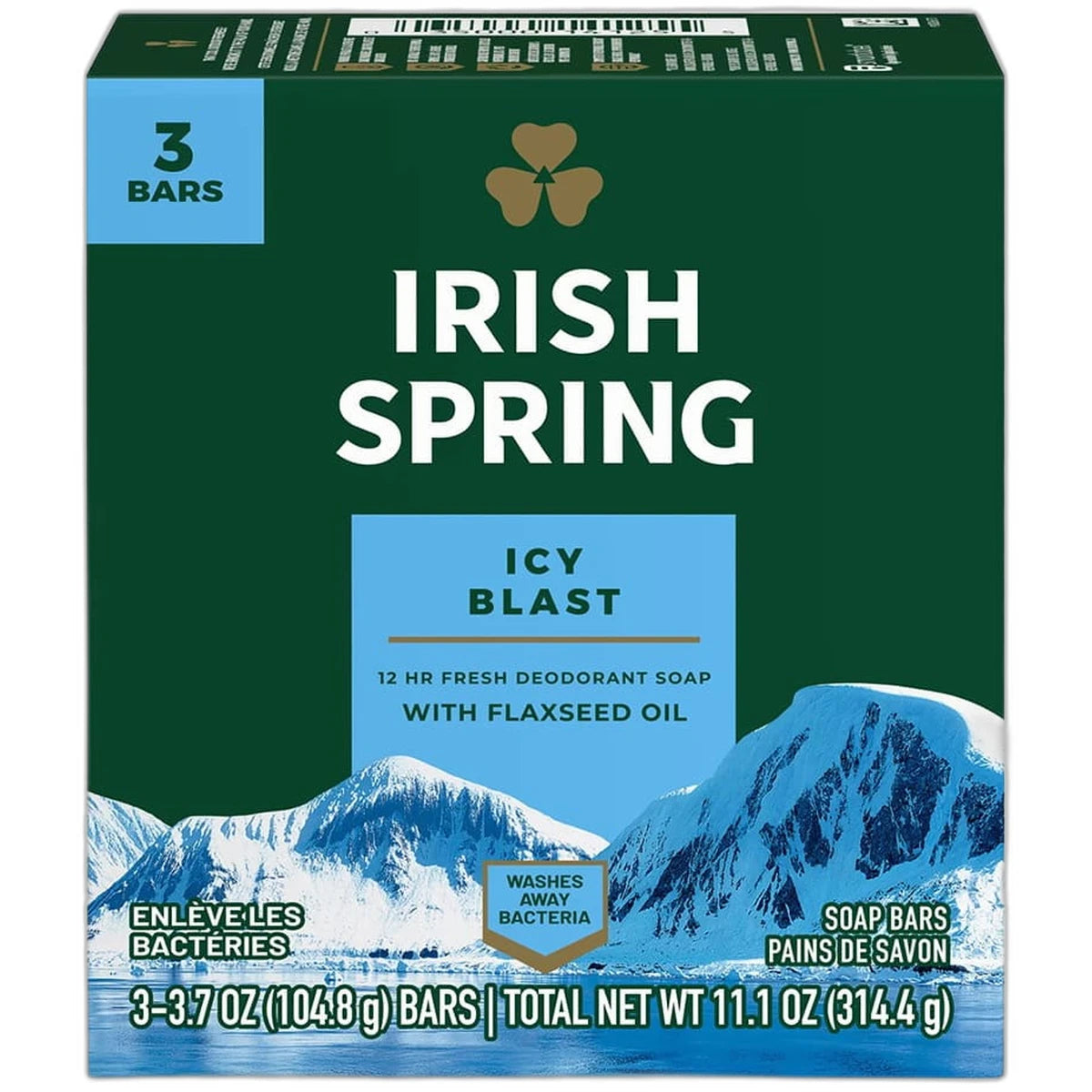 Irish Spring Deodorant Bath Bar Icy Blast 3.75Oz (Pack of 18)