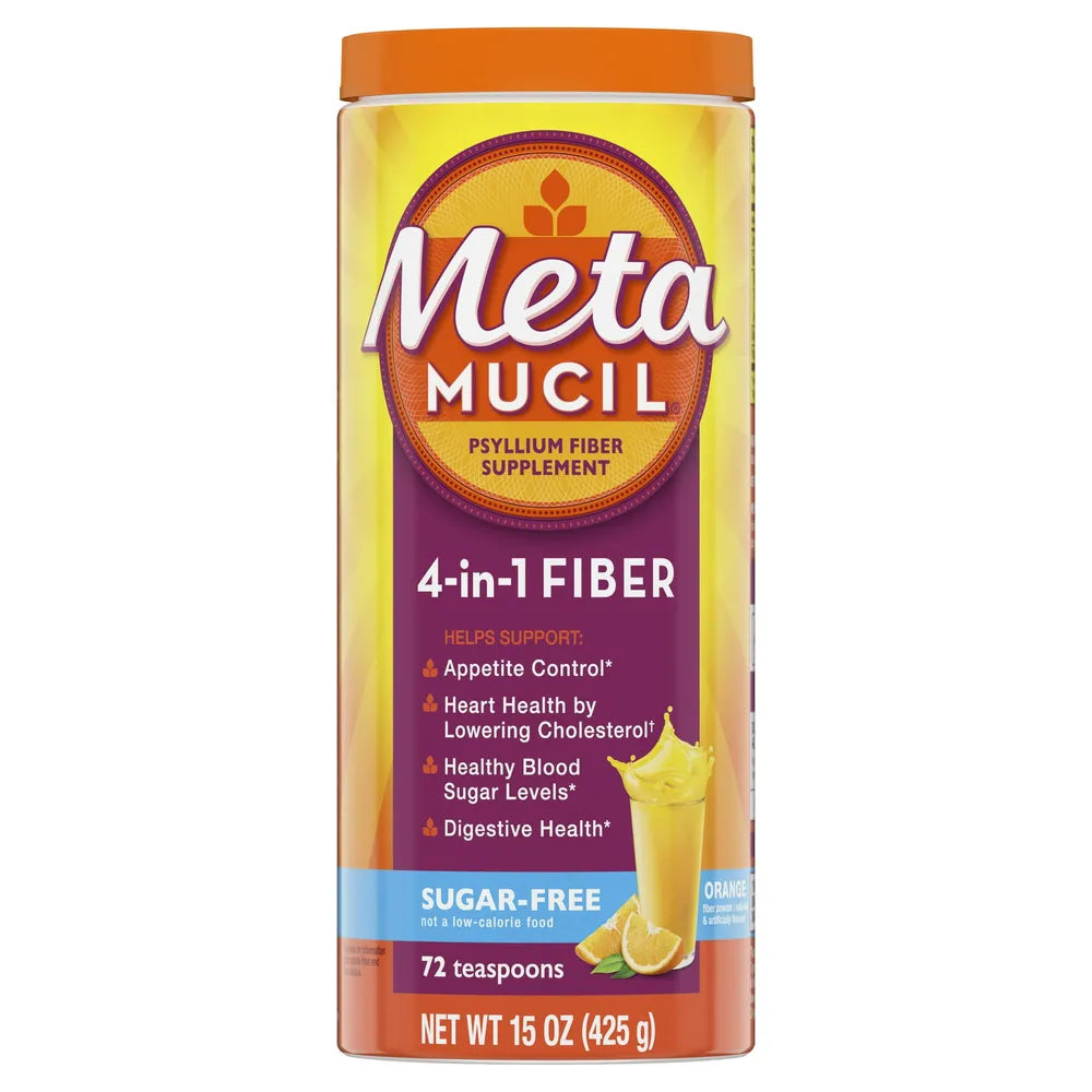 Metamucil Smooth Texture Bulk Forming Sugar Free Orange Flavor Powder 15Oz (Pack of 6)