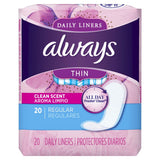 Always Daily Liners Fresh Pantiliners Thin Regular Clean Fresh Scent 20 Ea24 Pack 0.63Oz (Pack Of 24)