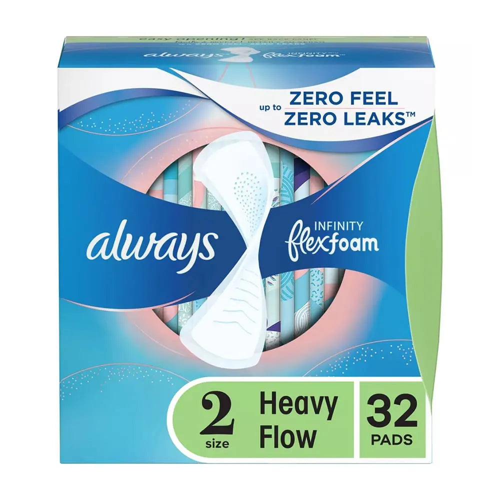Always Infinity FlexFoam Feminine Pads For Women Size 2 7.68Oz (Pack of 6)