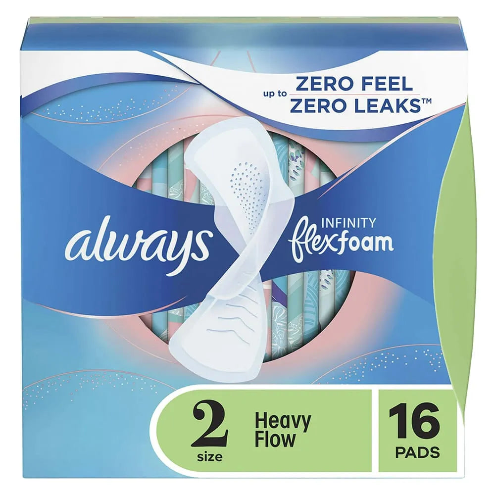Always Pads Size 2 Infinity With Flex Foam Heavy Flow 4.16Oz (Pack of 12)