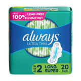 Always Ultra Thin Daytime Pads with Wings Size 2 Long Super Unscented 2.9Oz (Pack of 12)