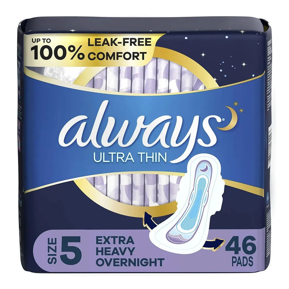 Always Ultra Thin Overnight Pads with Wings Extra Heavy Overnight Absorbency Size 5 11.08Oz (Pack of 2)
