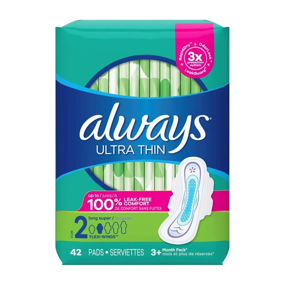 Always Ultra Thin Pads Size 2 Long Absorbency Unscented With Wings 8.6Oz (Pack of 6)