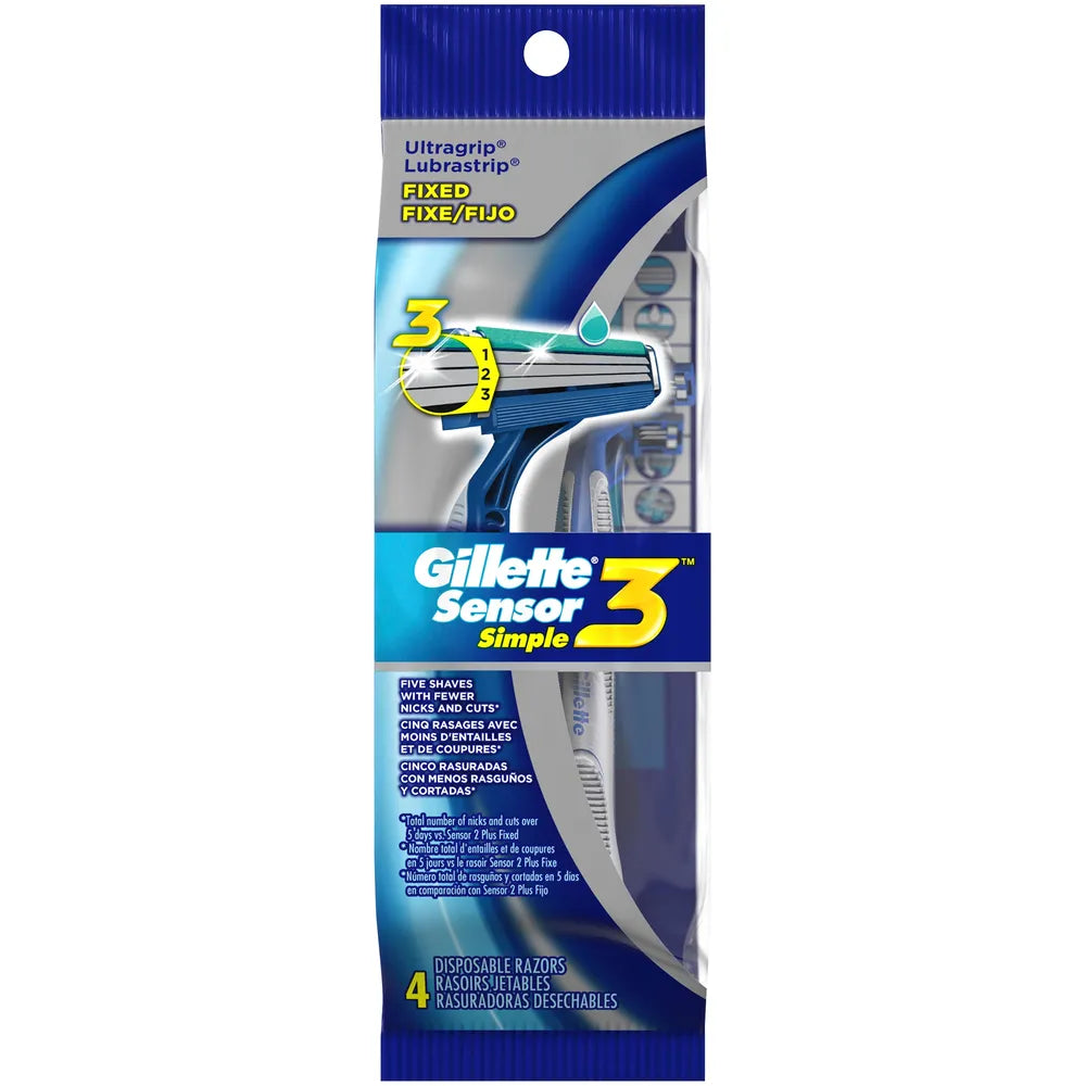 Gillette Sensor 3 Simple Disposable Razors 0.64Oz (Pack of 48)